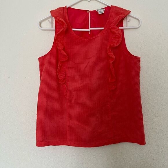 J. Crew Factory Coral Textured Swiss Dot Ruffle Sleeveless Blouse Size 4 - Picture 2 of 7